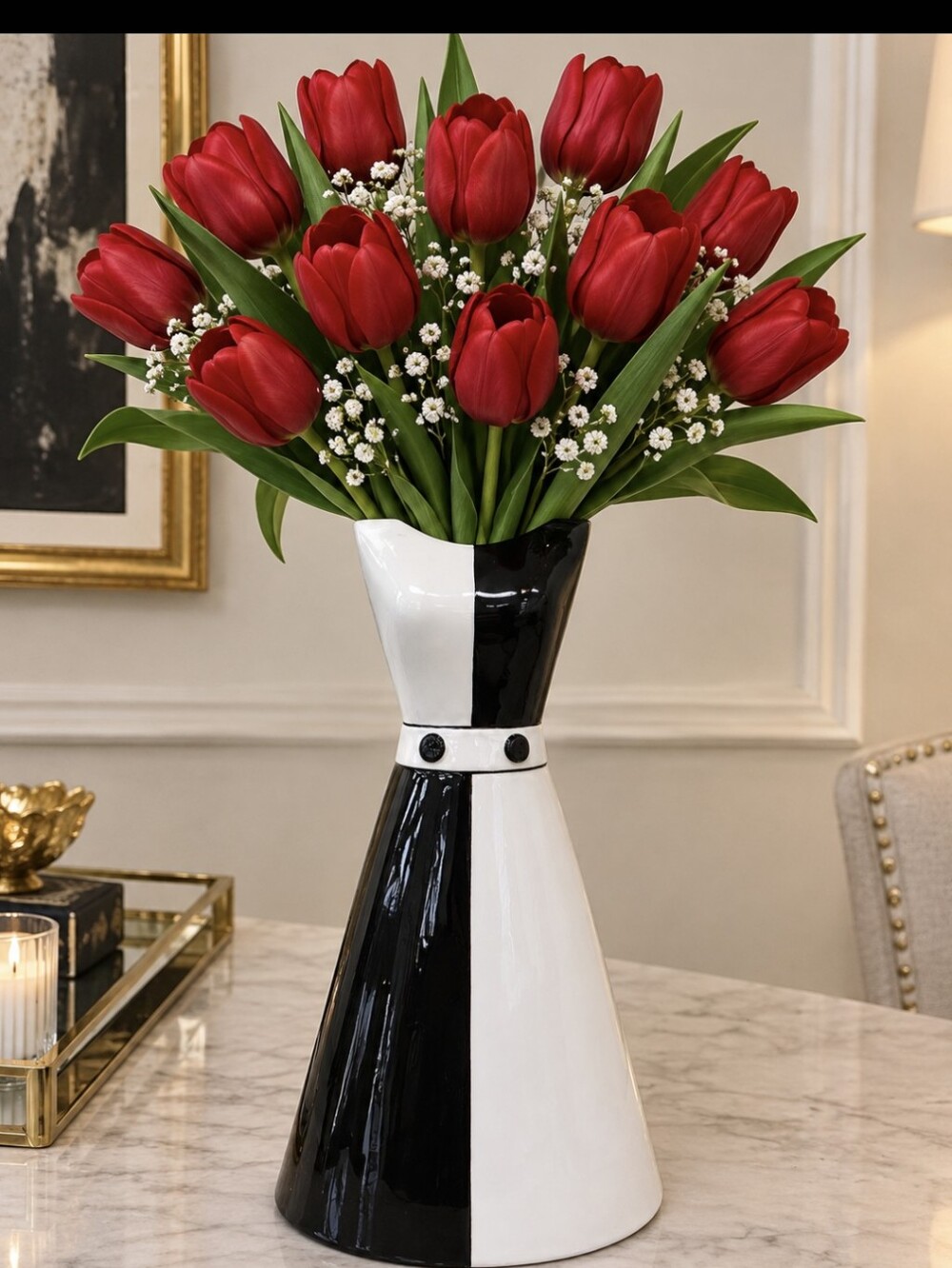 Elegant Dress Two-Tone Black & White Ceramic Vase